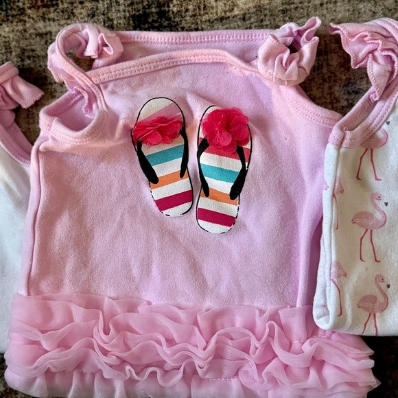 Baby Girl Summer Bodysuit Set (3) | Size 6-9M | Tropical Flamingo & Ruffles - Picture 8 of 8